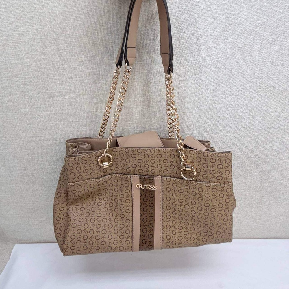 Guess Noelle Elite Tote Brown Monogram Logo Shoulder Bag SG889006 Excellent